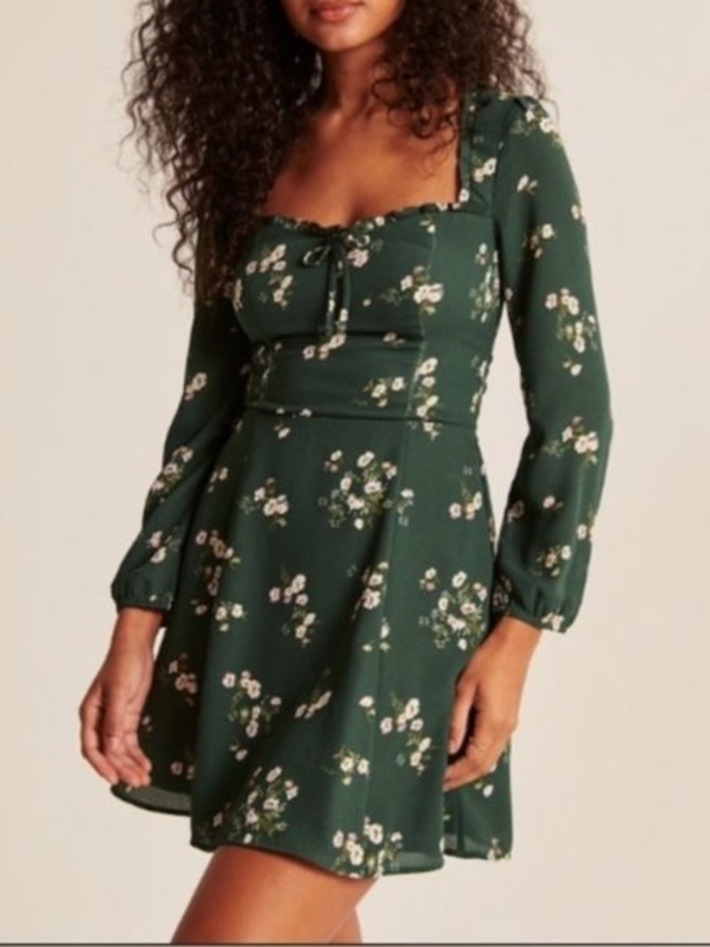 Abercrombie & Fitch Floral Sweetheart Long Sleeve Mini Dress Green Size Medium